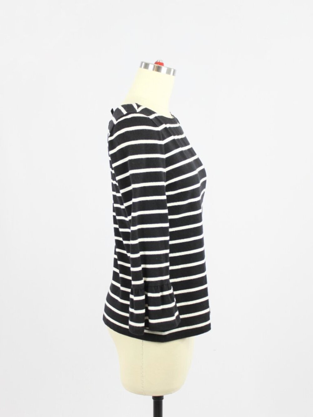 BROOME STREET KATE SPADE Black Striped Cotton Ruffle Sleeve Mariner Top, Size XS - Picture 3 of 12
